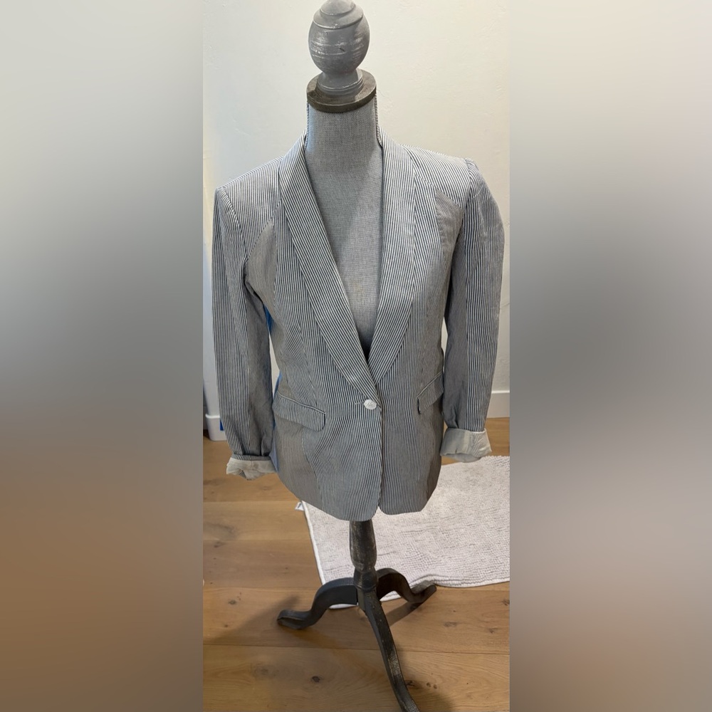 rag & bone Woman’s Pinstripe Blazer - Gray and White - Picture 10 of 11